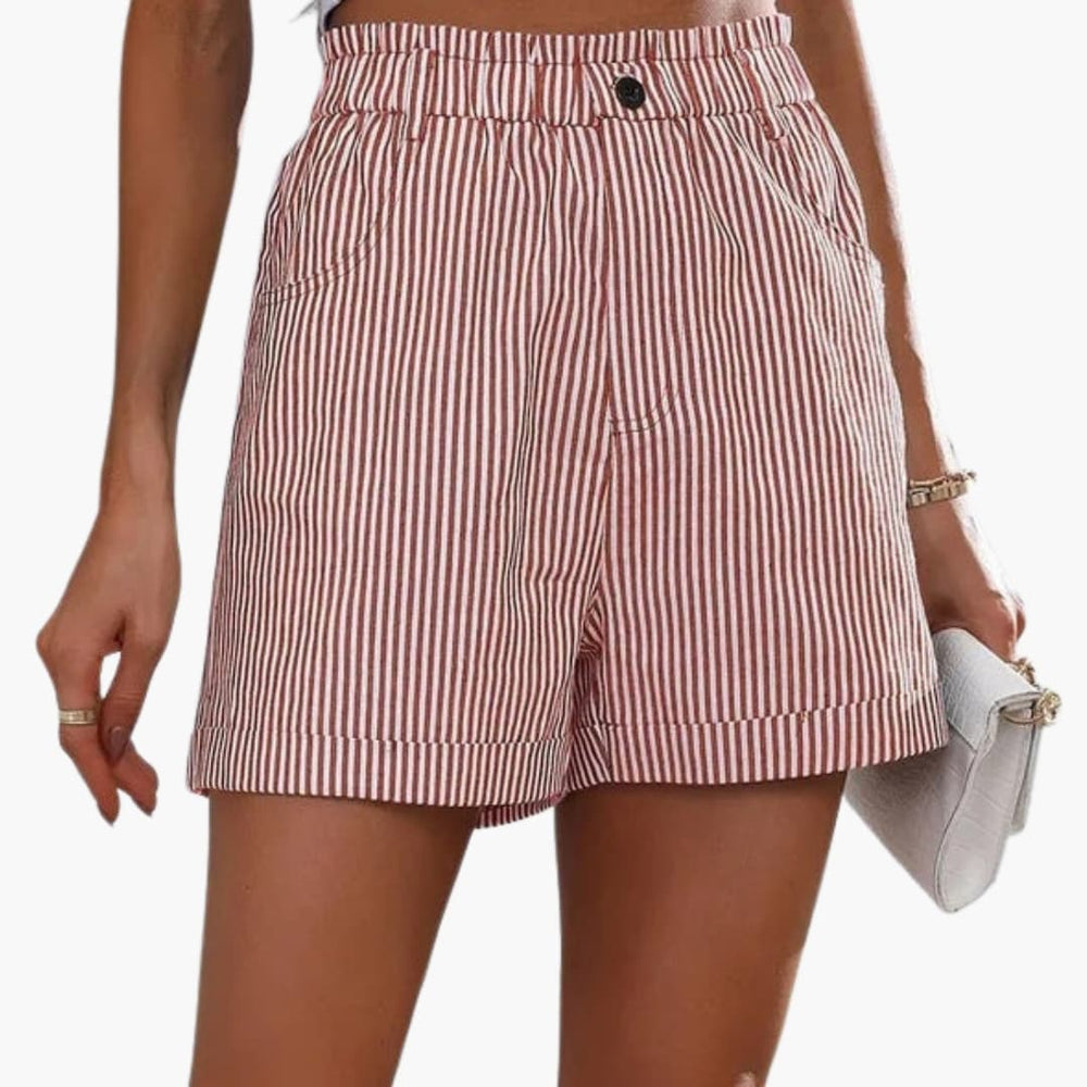 Women's Striped Casual Shorts with Elastic Waist and Pockets for Summer Outings 1