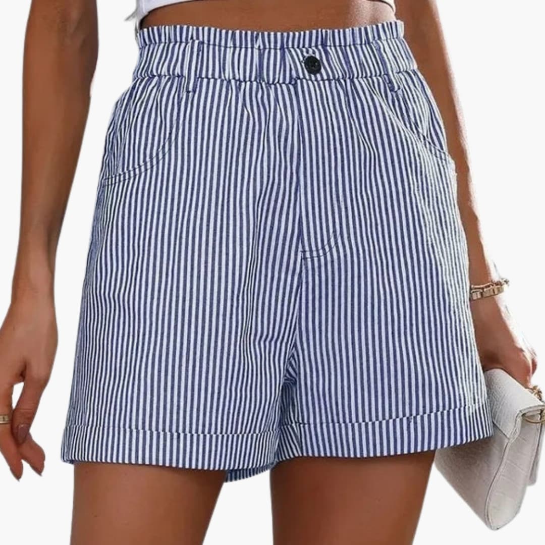 Women's Striped Casual Shorts with Elastic Waist and Pockets for Summer Outings 2