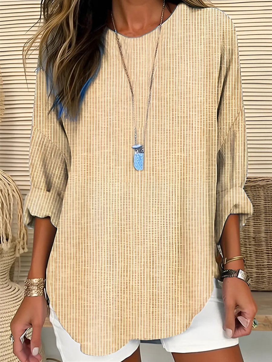 Women's Striped Long Sleeve Blouse with Crew Neck Casual Fit 1