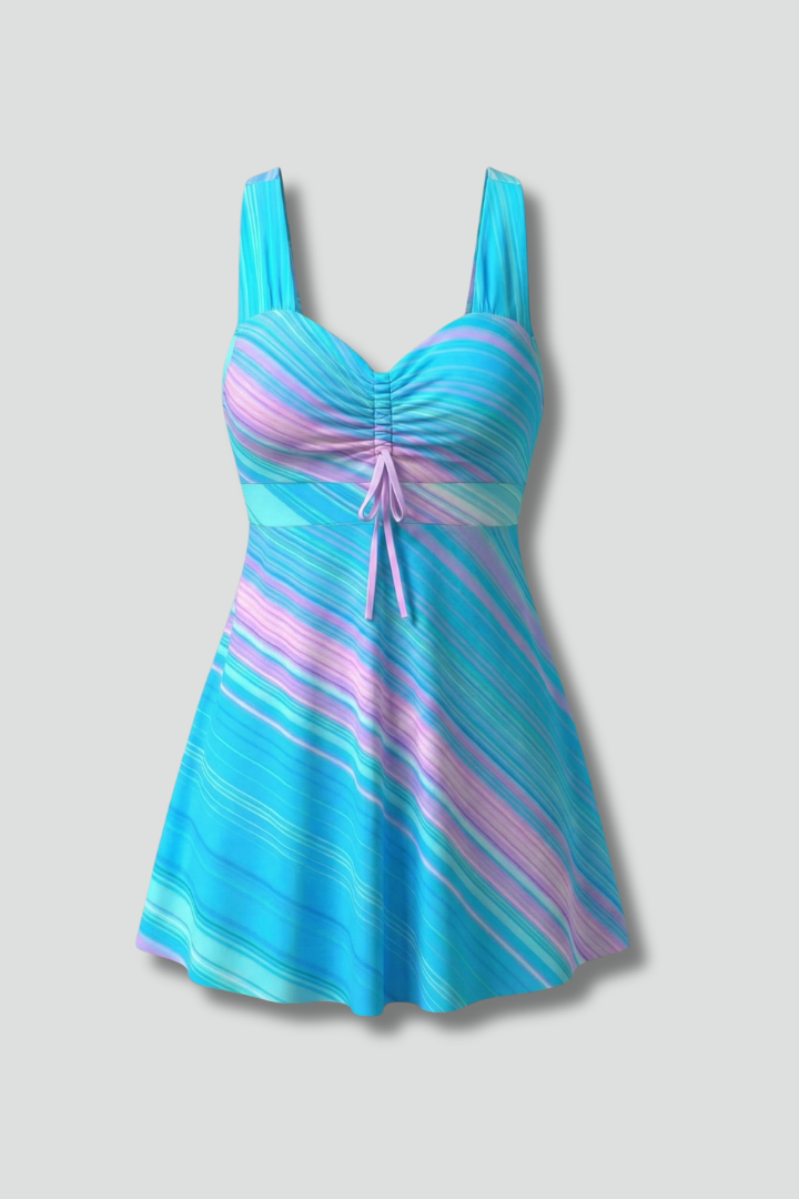Women’s Striped Tankini Dress with V-Neck and Adjustable Straps for Summer 1