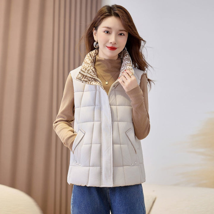 Women's Stylish Quilted Vest with Stand-Up Collar and Zip Closure for Outdoor Layering 0