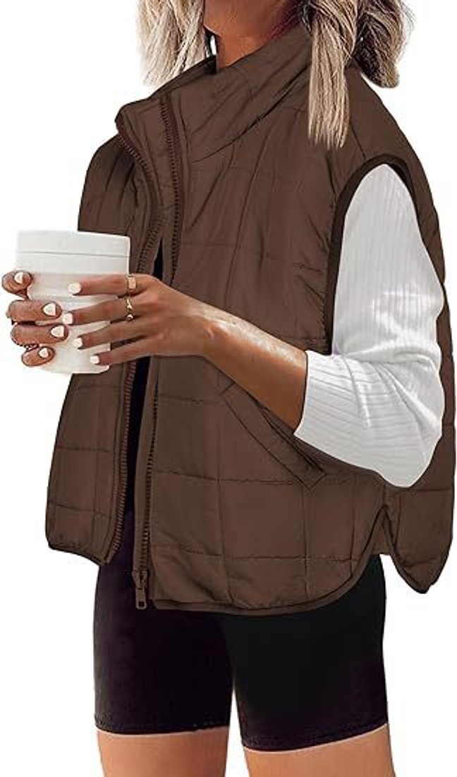 Women's Stylish Quilted Vest with Stand-Up Collar and Zip Closure for Outdoor Layering 1