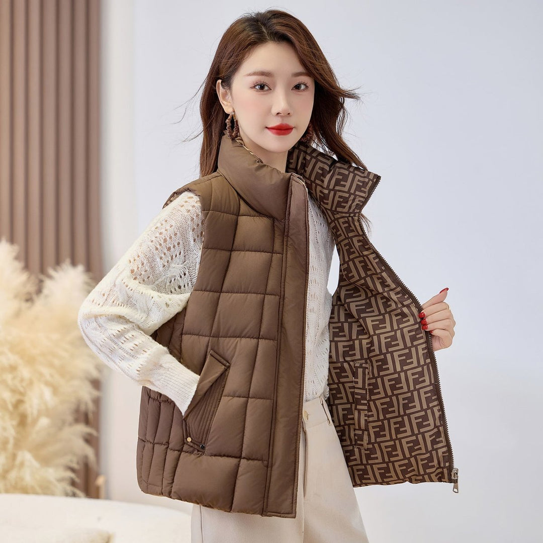 Women's Stylish Quilted Vest with Stand-Up Collar and Zip Closure for Outdoor Layering 2