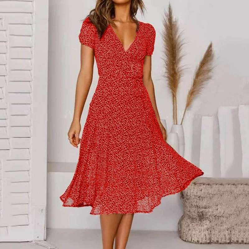 Women's Summer A-Line Dress with V-Neck - Elegant White Dress for Casual and Formal Occasions 5