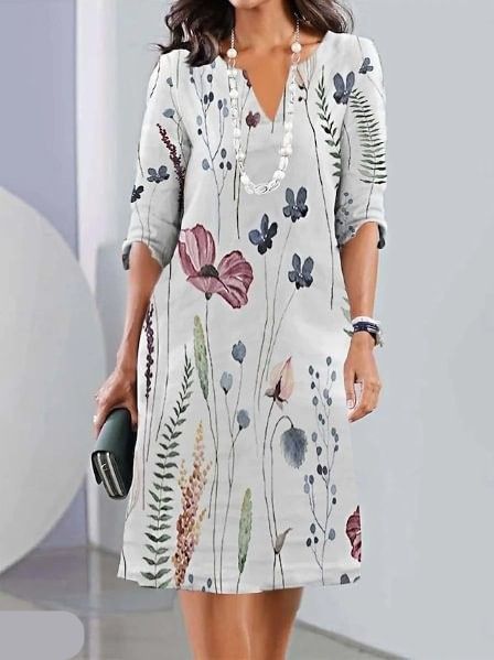 Women's Summer Dress - Elegant Floral Print Double Tunic A-Line Dress for Versatile Styling 2