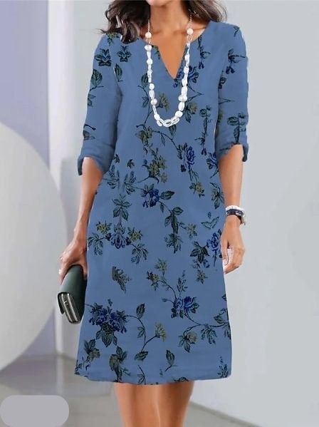 Women's Summer Dress - Elegant Floral Print Double Tunic A-Line Dress for Versatile Styling 3
