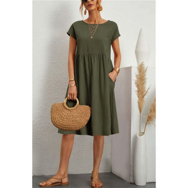 Women's Summer Midi Dress - Casual Comfortable Style with Pockets for Effortless Chic 1