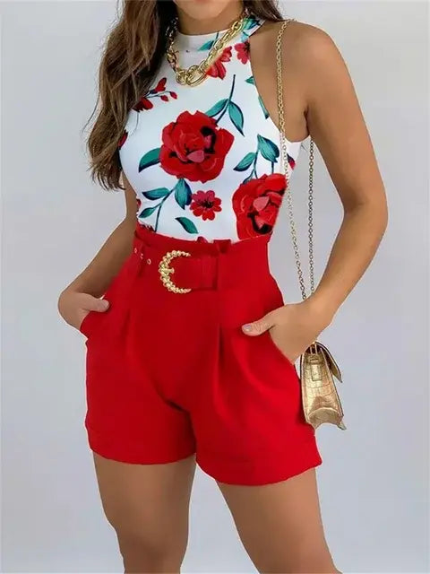Women's Summer Two-Piece Set - Vibrant Floral Design for Casual Outings 11