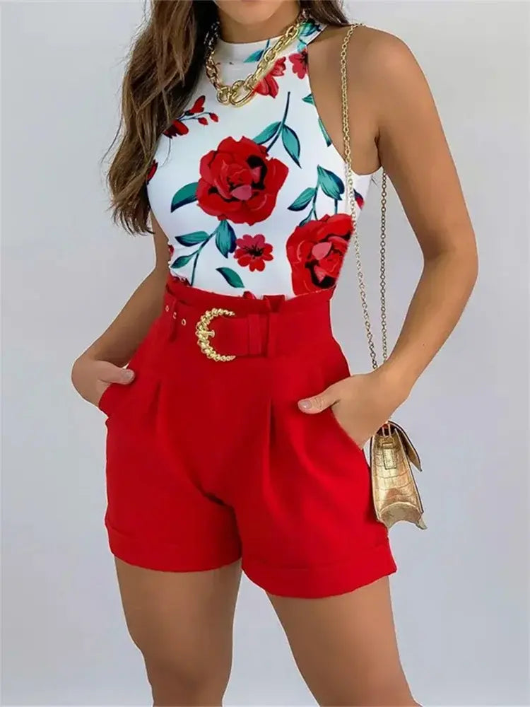 Women's Summer Two-Piece Set - Vibrant Floral Design for Casual Outings 4