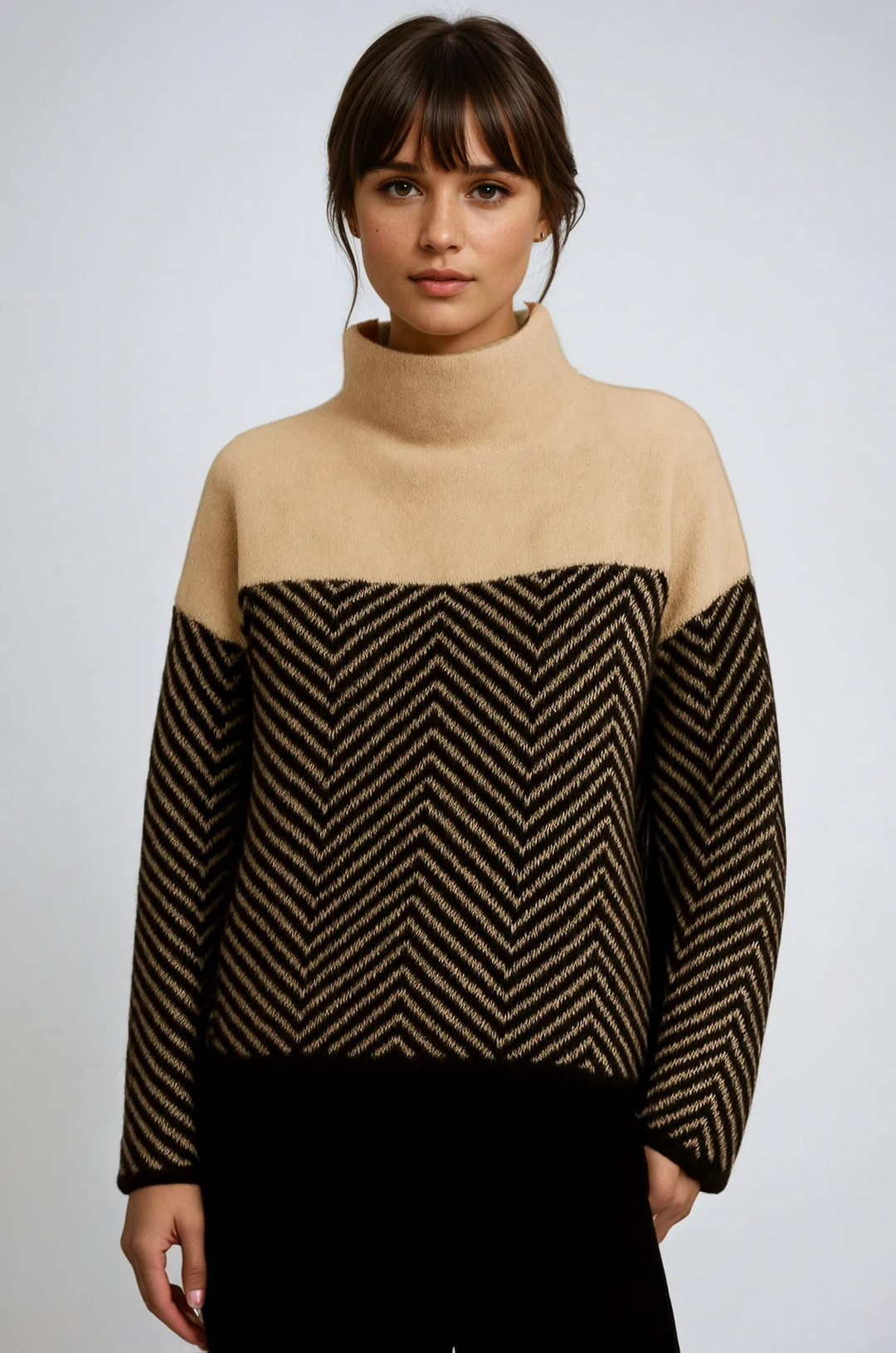 Women's Sweater - Cozy Chevron Turtleneck Knit Pullover for Winter Layering 0