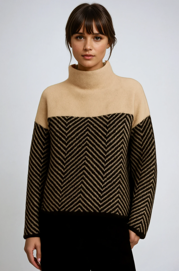 Women's Sweater - Cozy Chevron Turtleneck Knit Pullover for Winter Layering 0
