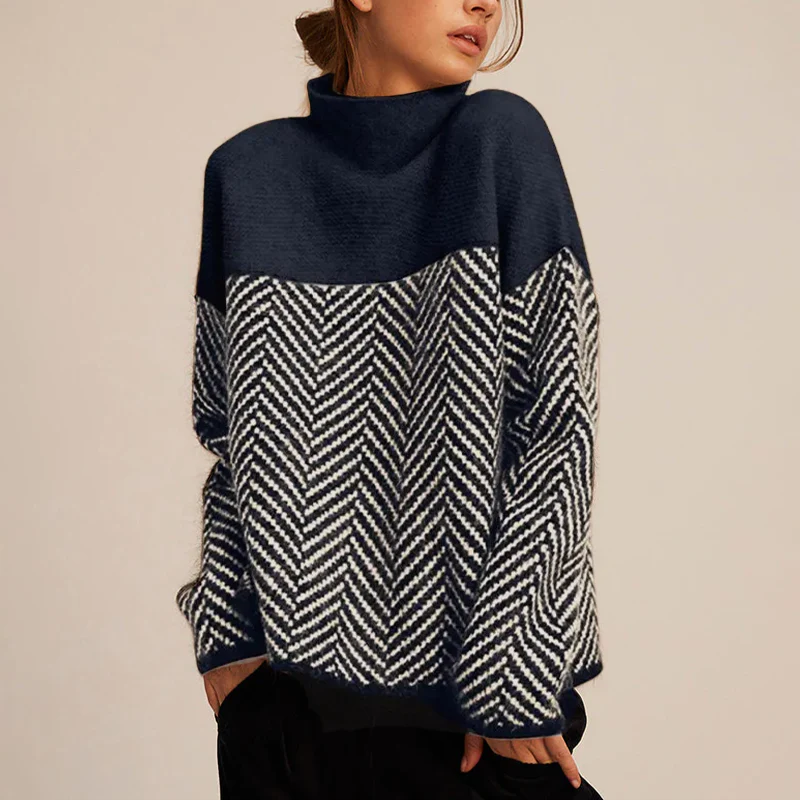 Women's Sweater - Cozy Chevron Turtleneck Knit Pullover for Winter Layering 3