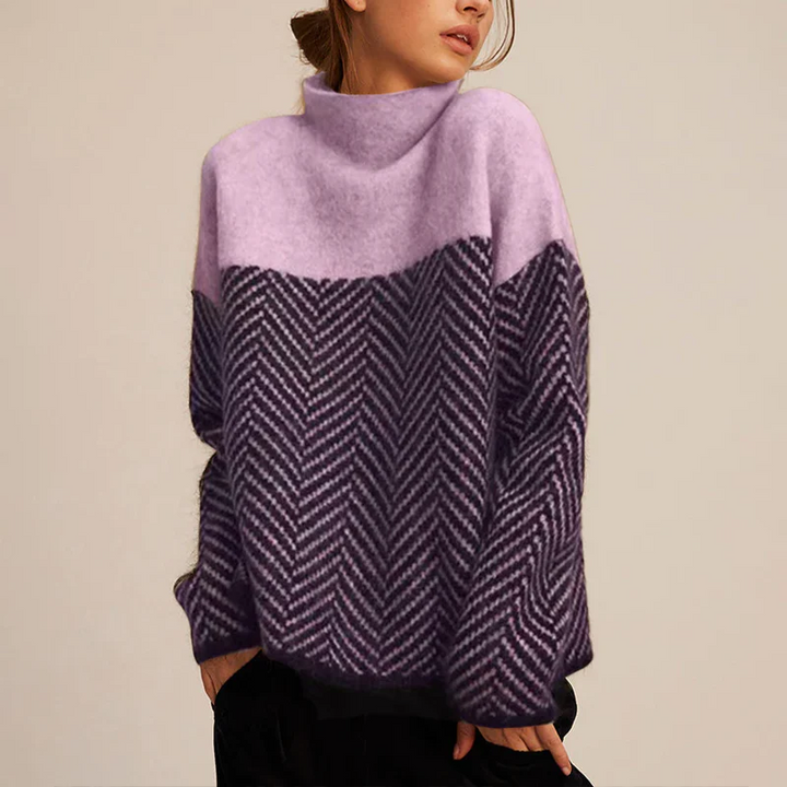Women's Sweater - Cozy Chevron Turtleneck Knit Pullover for Winter Layering 4