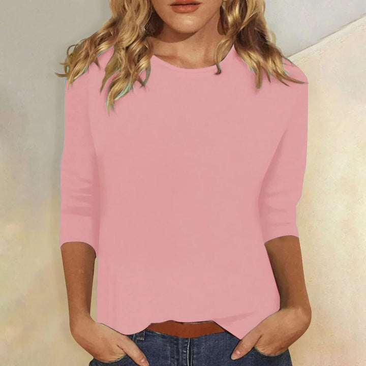 Women's Top - Casual Round Neck 3/4 Sleeve - Versatile Everyday Essential for Effortless Style 0