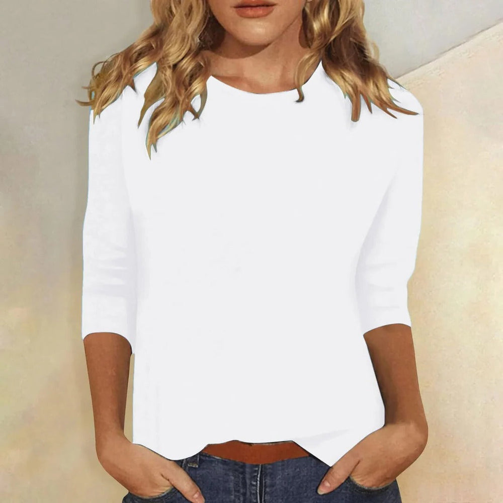 Women's Top - Casual Round Neck 3/4 Sleeve - Versatile Everyday Essential for Effortless Style 1