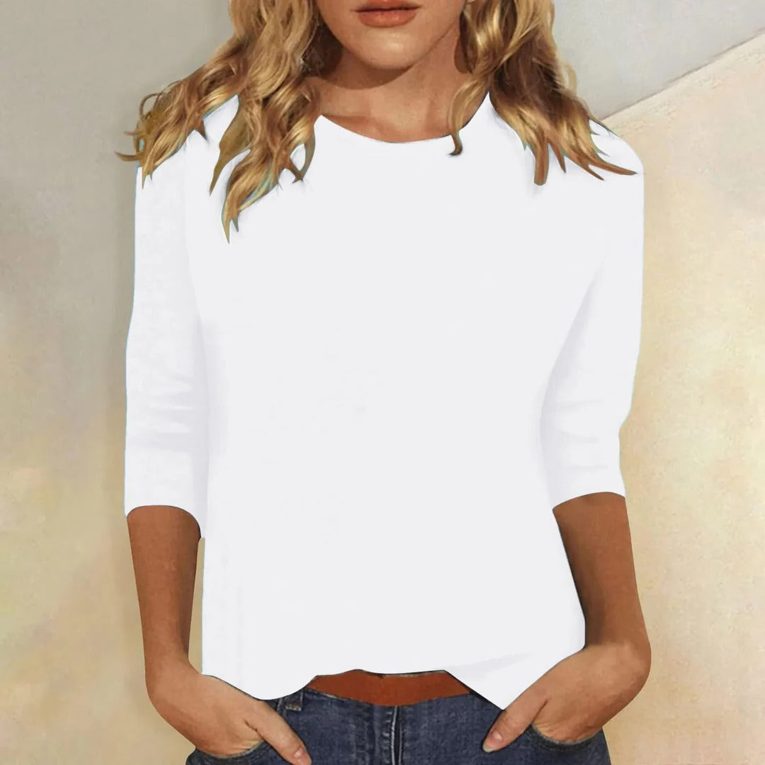 Women's Top - Casual Round Neck 3/4 Sleeve - Versatile Everyday Essential for Effortless Style 1