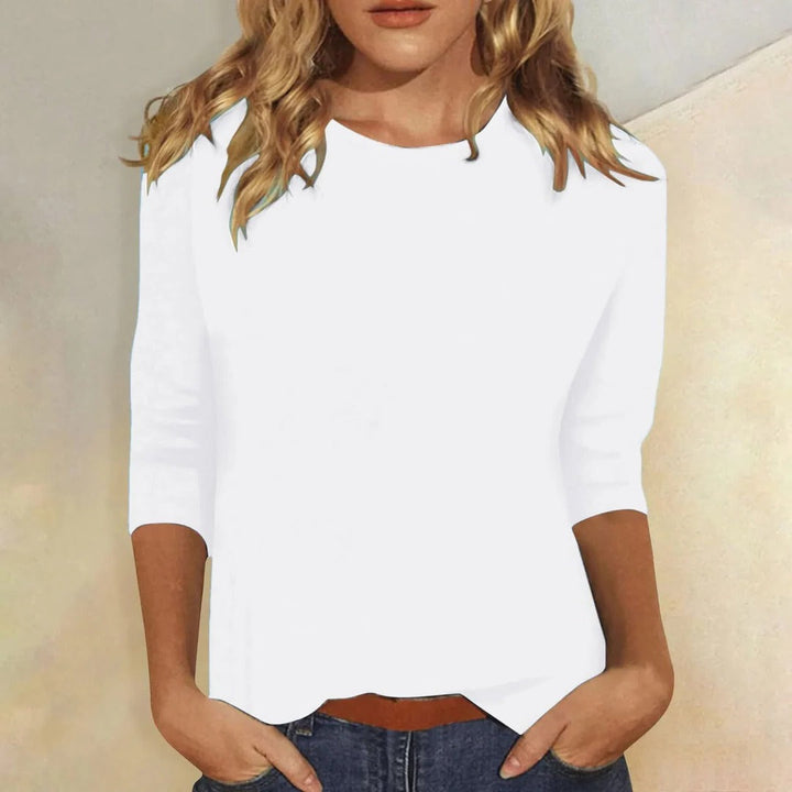 Women's Top - Casual Round Neck 3/4 Sleeve - Versatile Everyday Essential for Effortless Style 1