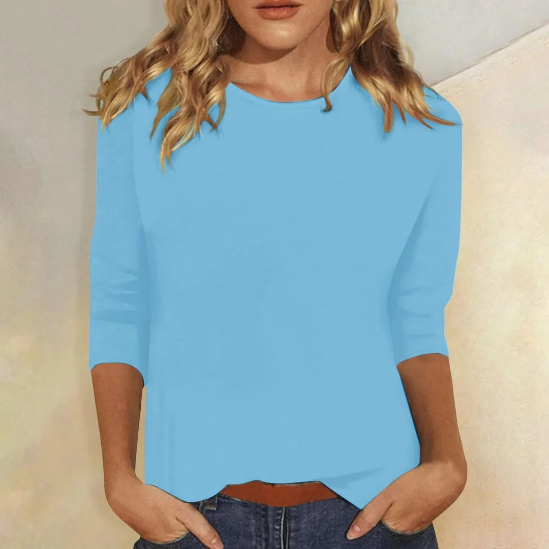 Women's Top - Casual Round Neck 3/4 Sleeve - Versatile Everyday Essential for Effortless Style 2