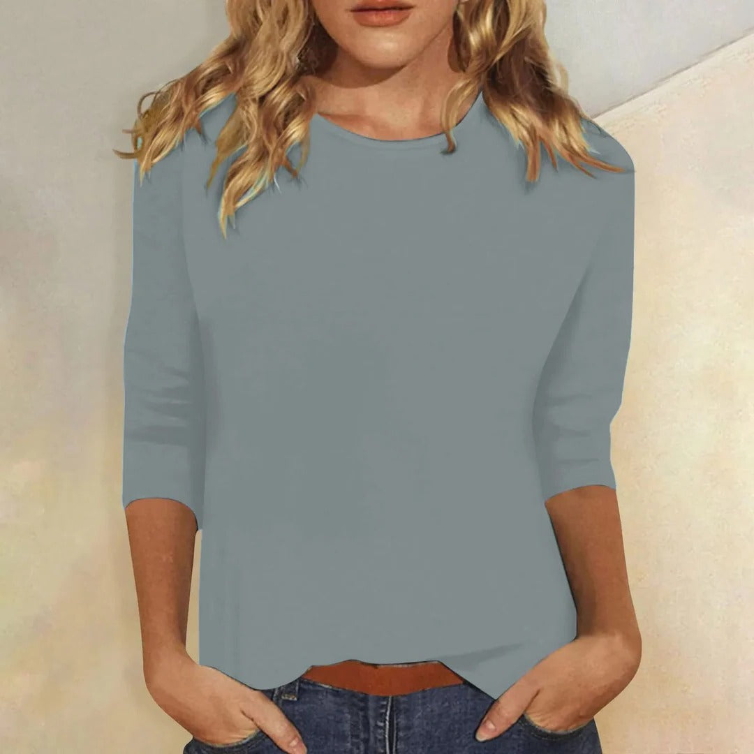 Women's Top - Casual Round Neck 3/4 Sleeve - Versatile Everyday Essential for Effortless Style 3