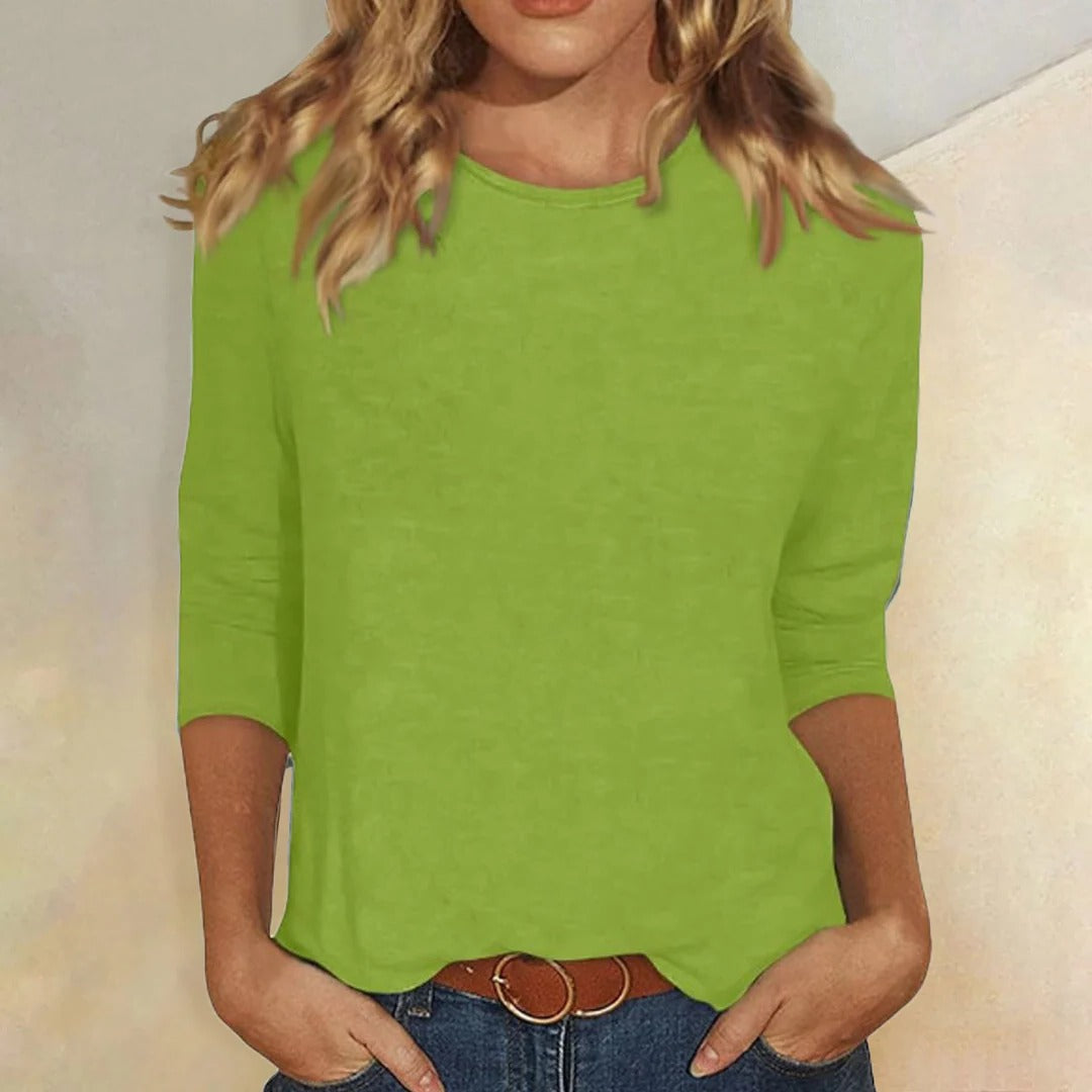 Women's Top - Casual Round Neck 3/4 Sleeve - Versatile Everyday Essential for Effortless Style 5