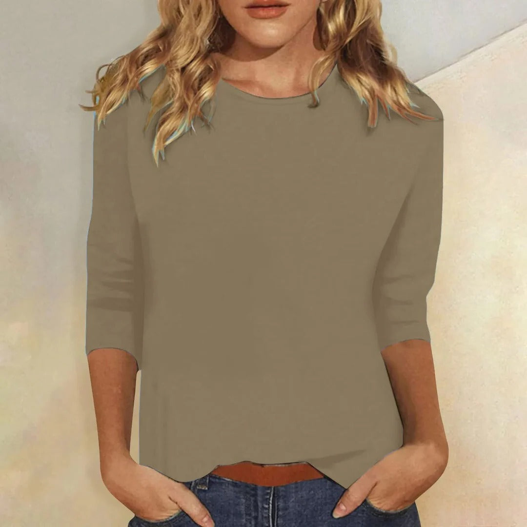 Women's Top - Casual Round Neck 3/4 Sleeve - Versatile Everyday Essential for Effortless Style 6