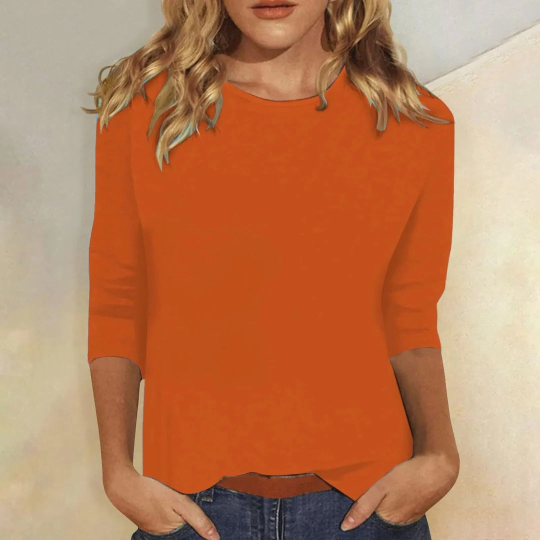 Women's Top - Casual Round Neck 3/4 Sleeve - Versatile Everyday Essential for Effortless Style 7