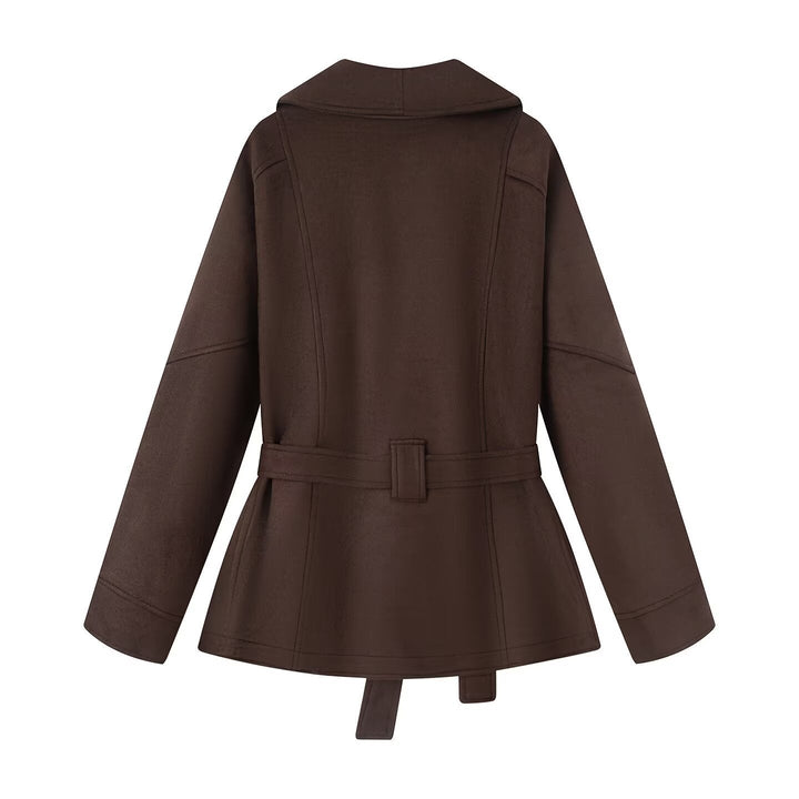 Women's Transition Jacket with Waist Belt and Structured Lapel Collar 1