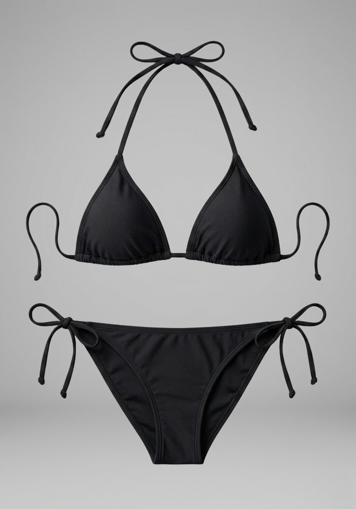 Women’s Triangle Bikini Set with Adjustable Tie Straps and High Waist Bottom 1
