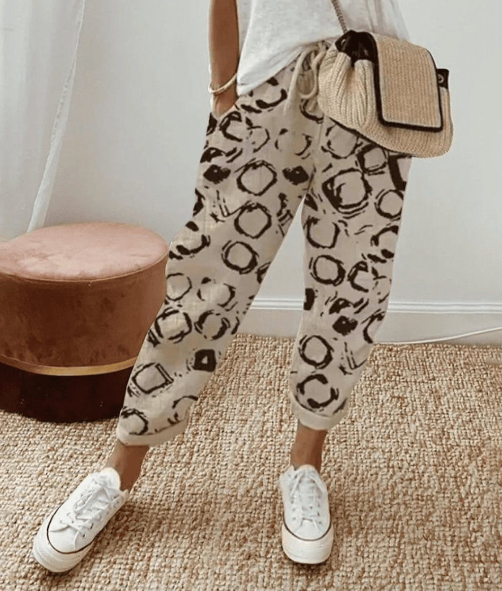Women's Trousers, Loose Tie-Waist Summer Casual Pants with Abstract Print for Effortless Style 0