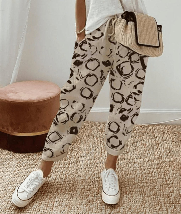 Women's Trousers, Loose Tie-Waist Summer Casual Pants with Abstract Print for Effortless Style 0