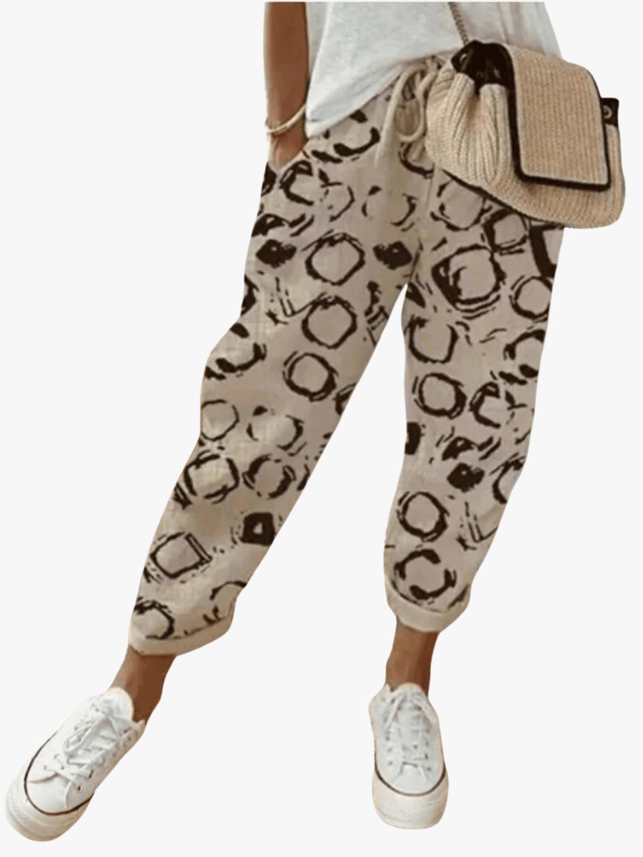Women's Trousers, Loose Tie-Waist Summer Casual Pants with Abstract Print for Effortless Style 1