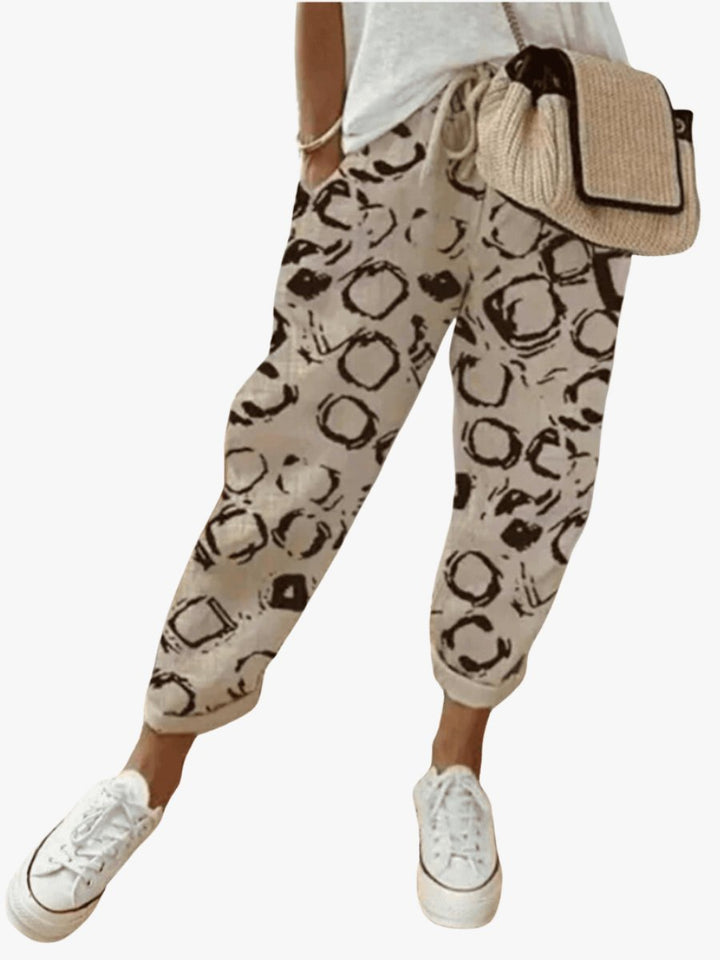 Women's Trousers, Loose Tie-Waist Summer Casual Pants with Abstract Print for Effortless Style 1