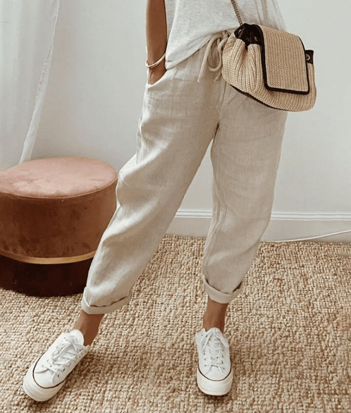 Women's Trousers, Loose Tie-Waist Summer Casual Pants with Abstract Print for Effortless Style 2