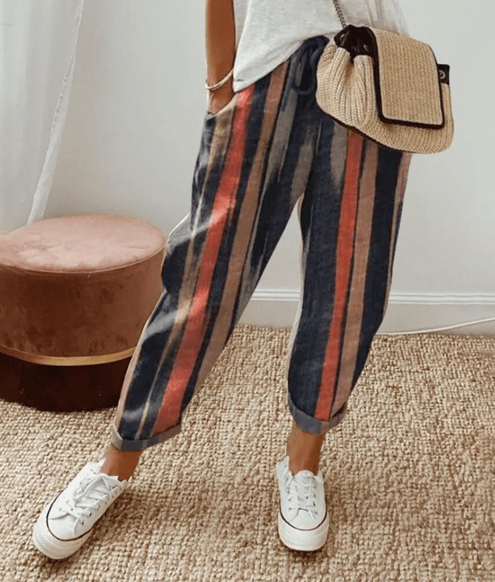 Women's Trousers, Loose Tie-Waist Summer Casual Pants with Abstract Print for Effortless Style 3