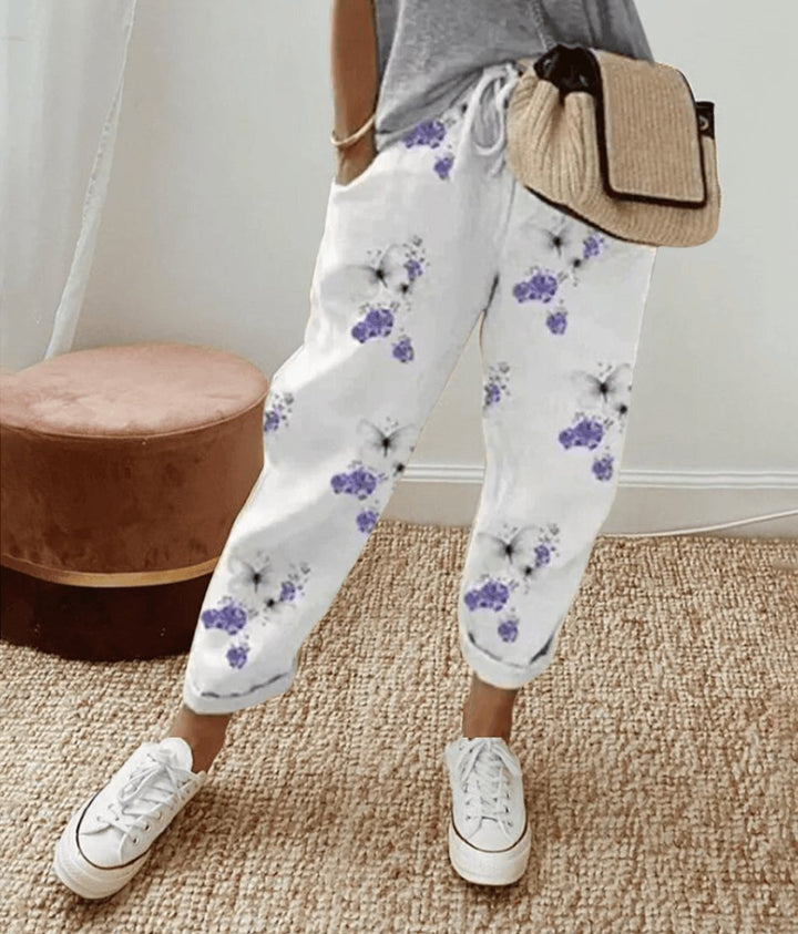 Women's Trousers, Loose Tie-Waist Summer Casual Pants with Abstract Print for Effortless Style 4