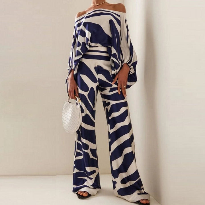 Women's Two-Piece Set with Off-Shoulder Top and Wide-Leg Pants - Elegant Floral Design 6
