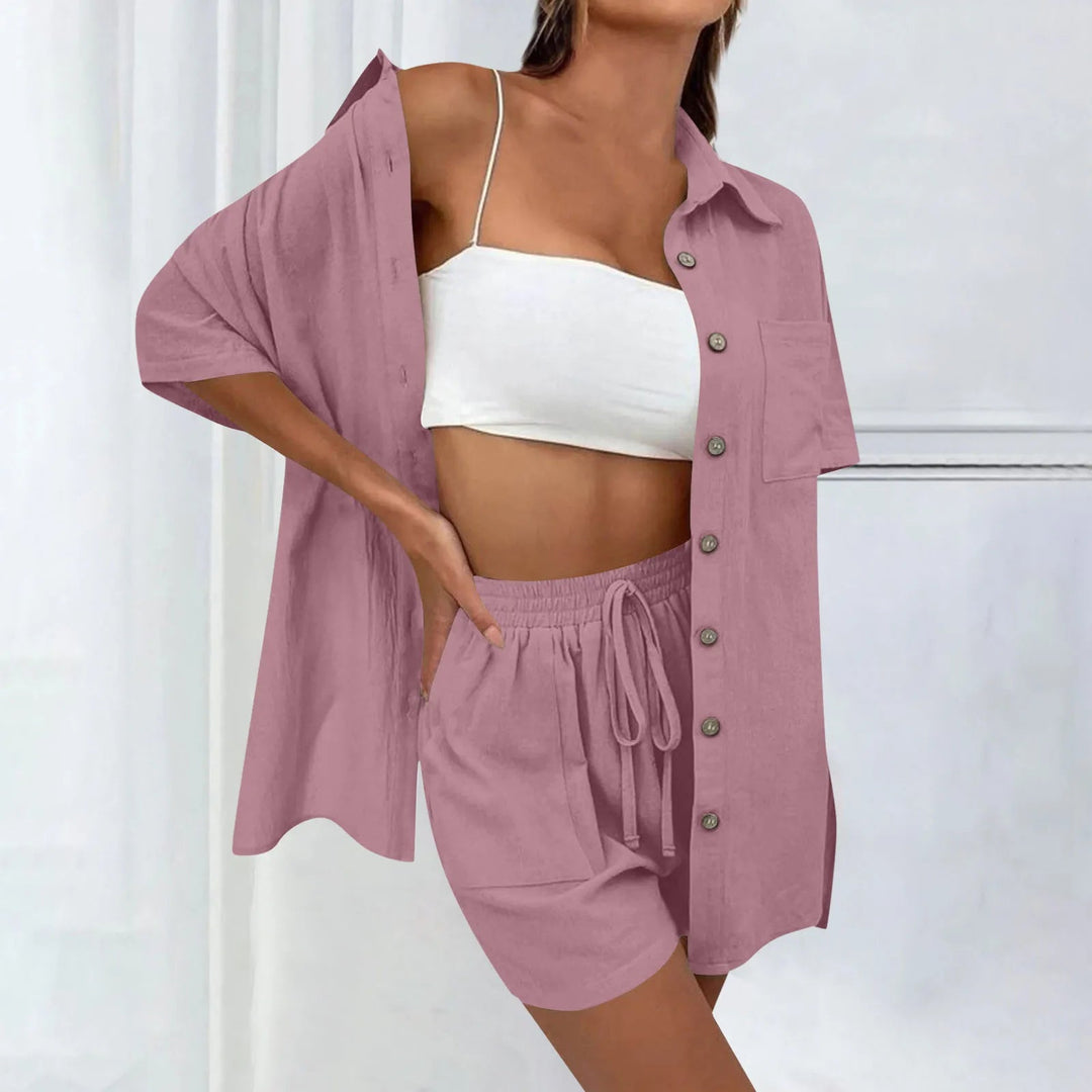 Women's Two Piece Set - Casual Cardigan and Drawstring Shorts Matching Sets for Summer Style 10