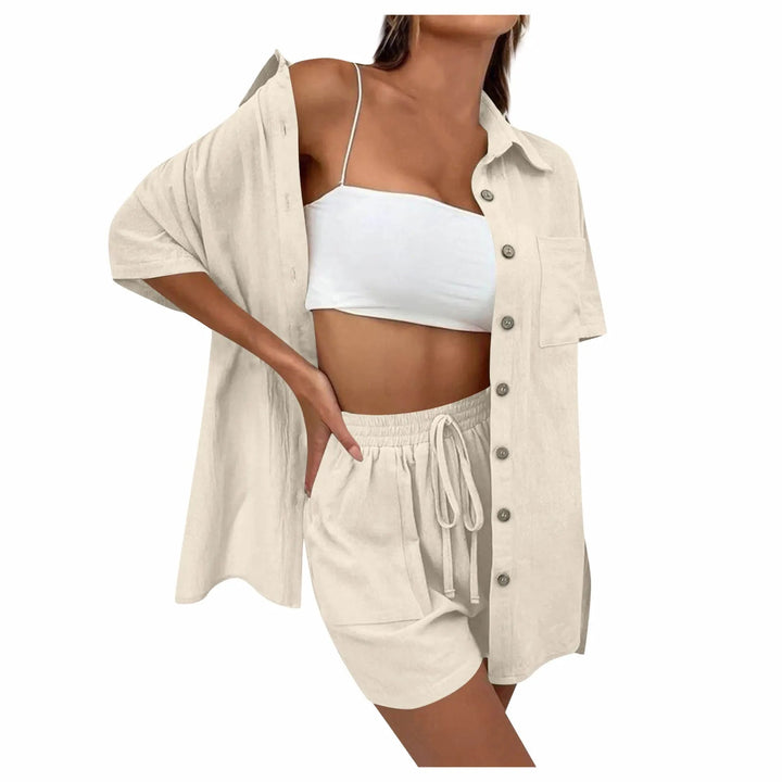 Women's Two Piece Set - Casual Cardigan and Drawstring Shorts Matching Sets for Summer Style 2