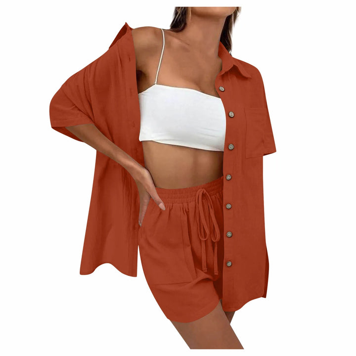 Women's Two Piece Set - Casual Cardigan and Drawstring Shorts Matching Sets for Summer Style 3