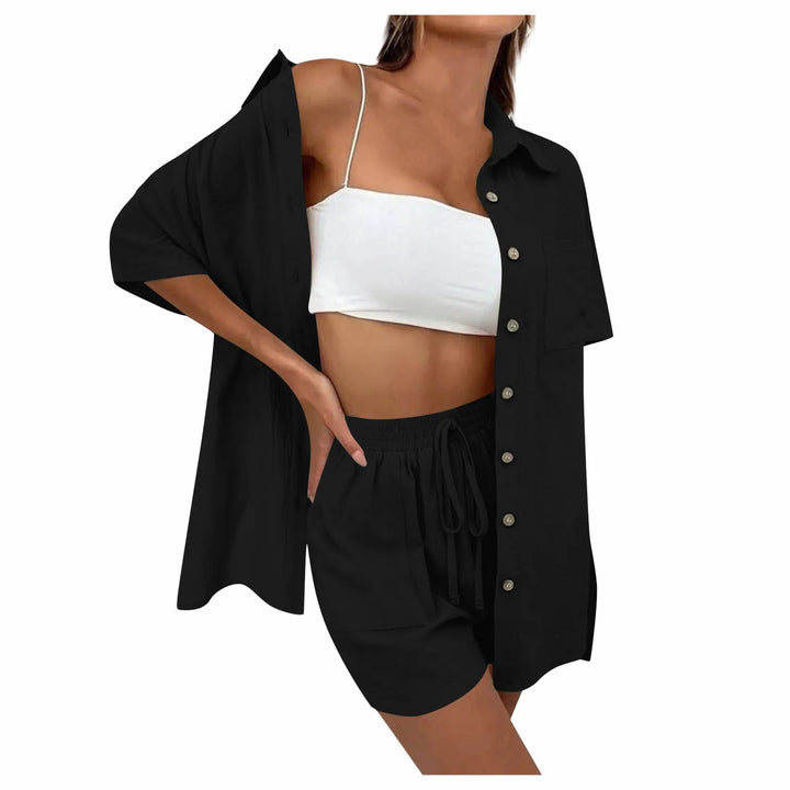 Women's Two Piece Set - Casual Cardigan and Drawstring Shorts Matching Sets for Summer Style 4