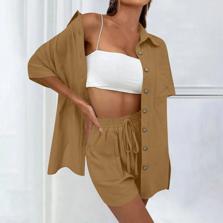 Women's Two Piece Set - Casual Cardigan and Drawstring Shorts Matching Sets for Summer Style 8