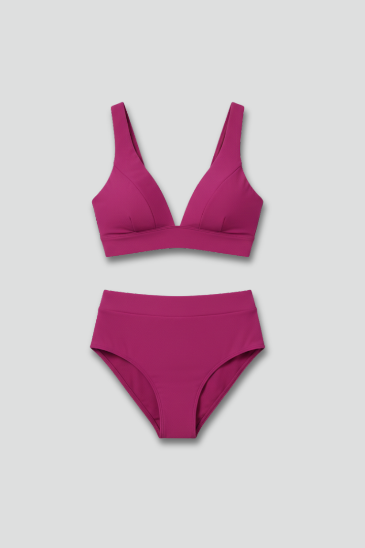 Women’s V-Neck Bikini Set with High Waist Bottoms for Summer 1