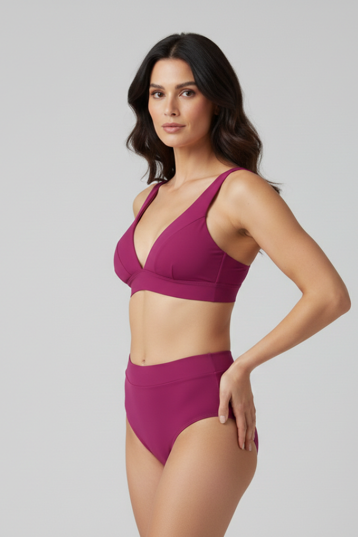 Women’s V-Neck Bikini Set with High Waist Bottoms for Summer 2