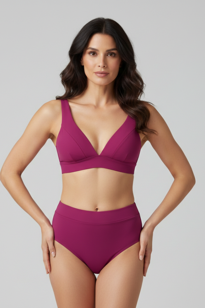 Women’s V-Neck Bikini Set with High Waist Bottoms for Summer 4