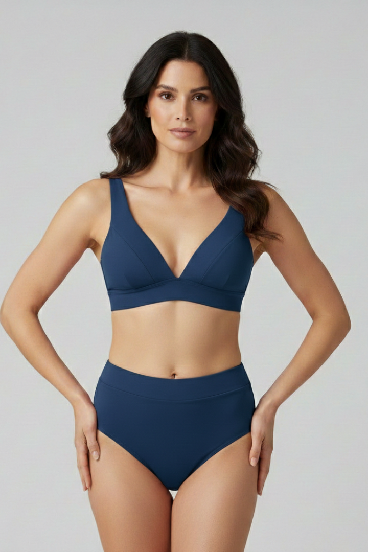 Women’s V-Neck Bikini Set with High Waist Bottoms for Summer 6