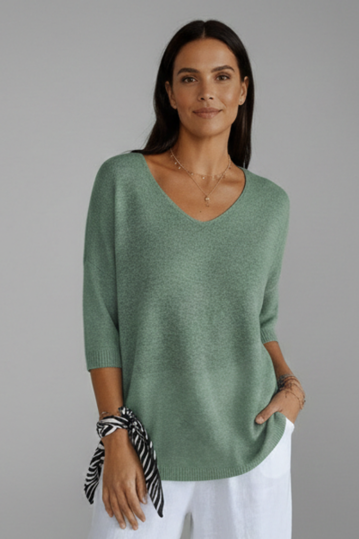 Women’s V-Neck Top with Elbow Sleeves and Loose Fit for Casual Wear 6