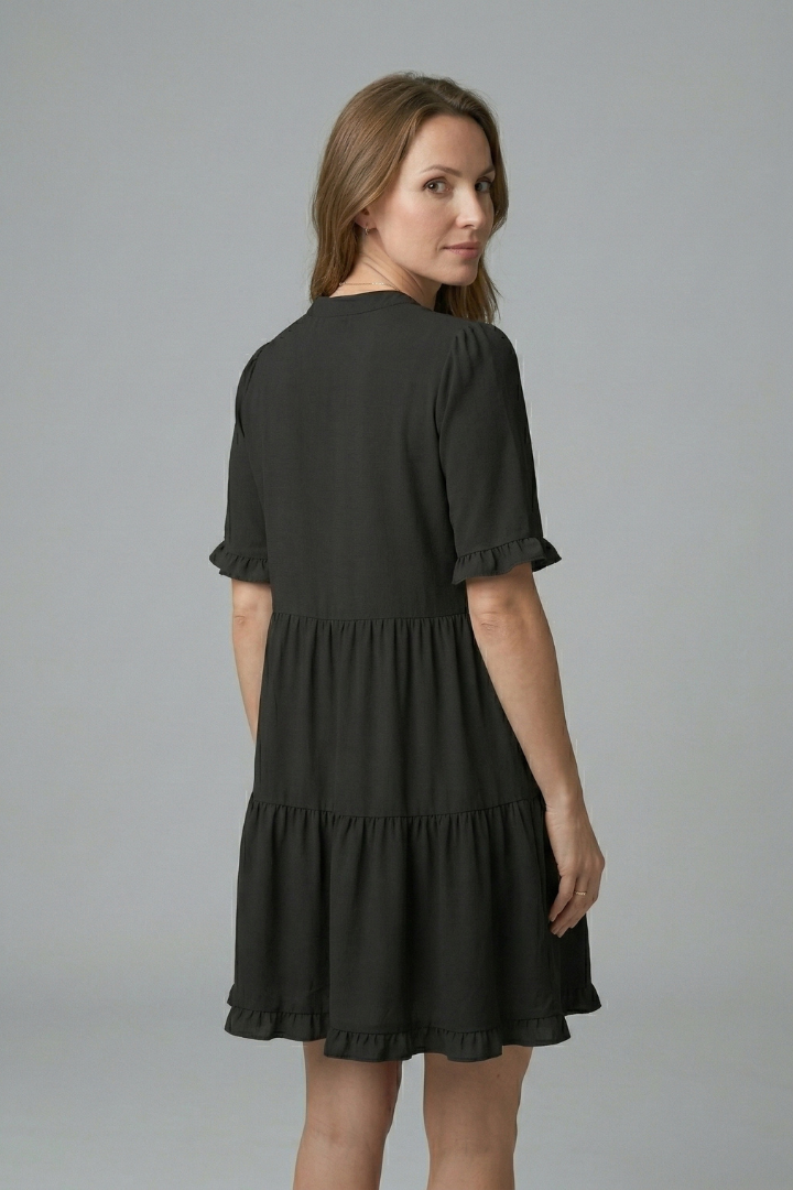 Women’s V Neck Mini Dress with Ruffle Detail and Tiered Skirt 4