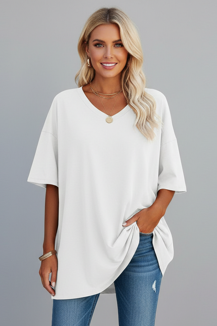 Women’s V Neck Short Sleeve Casual T-Shirt Loose Fit Summer Top 0