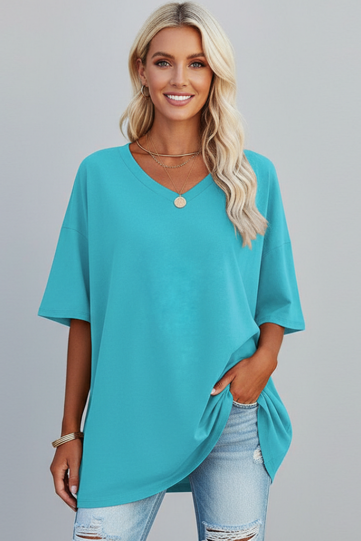 Women’s V Neck Short Sleeve Casual T-Shirt Loose Fit Summer Top 11