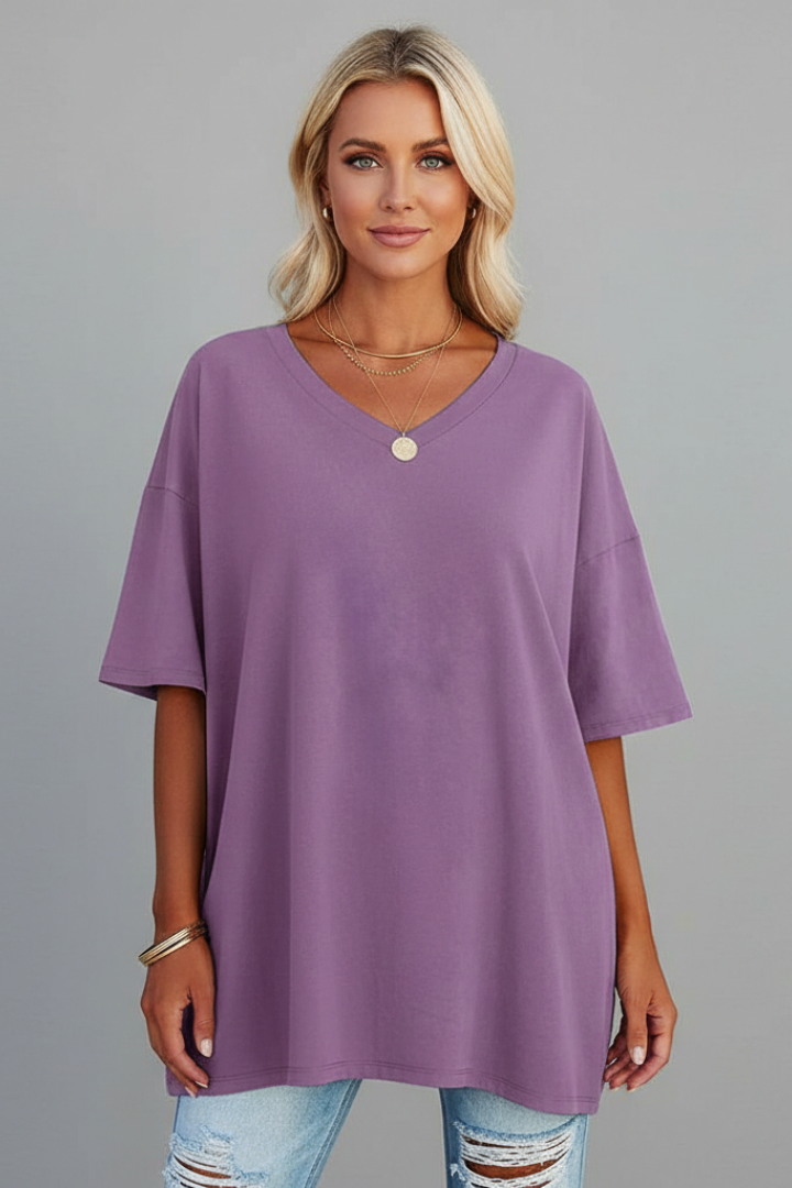 Women’s V Neck Short Sleeve Casual T-Shirt Loose Fit Summer Top 2